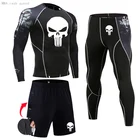 Новинка, термобелье с 3d-черепом для телефона, компрессионное нижнее белье, тепловые кальсоны, обтягивающий костюм для фитнеса из 3 предметов, костюм для бега