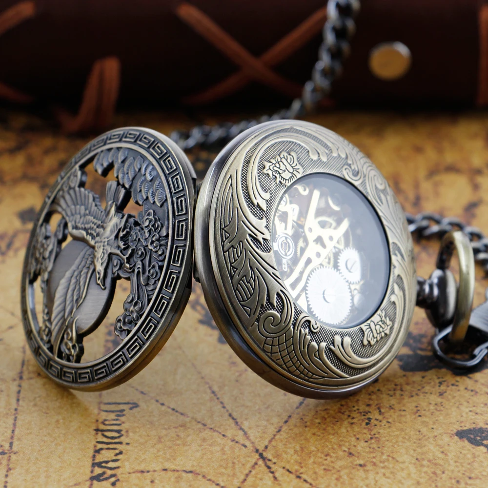 Antique Eagle Spreading Wings Hollow Steampunk Mechanical Pocket Watch Vintage Gentleman Analog Signal Clock Women Jewelry Gift