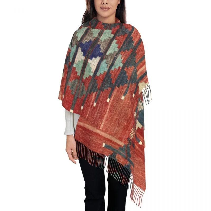 

Vintage Kilim Navaho Weave Aztec Textile Scarf Wrap Long Winter Warm Tassel Shawl Unisex Turkish Ethnic Persian Tribal Scarves