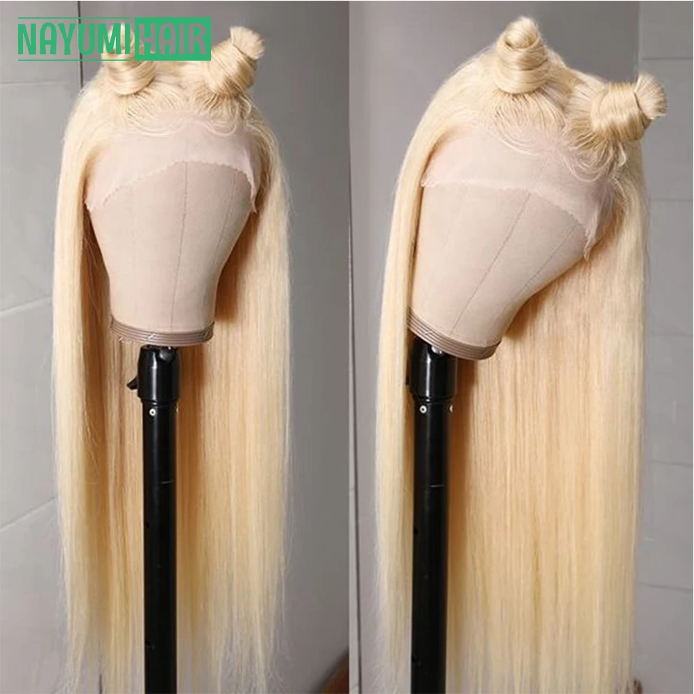13x4 Lace Front Human Hair Wigs Pre Plucked Glueless Brazilian Straight 613 Blonde Transparent Lace Frontal Wig 180% Closure Wig