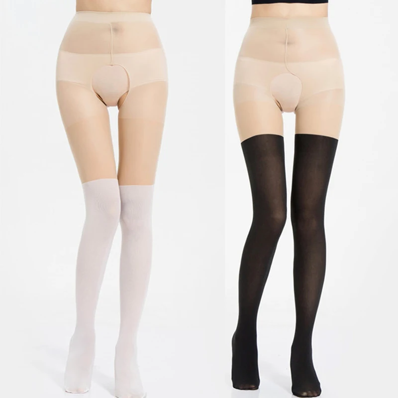 sexy stockings fishnet Tights Women Underwear High Open Crotch Shiny Splicing Waist Pantyhose Femme Lingerie |