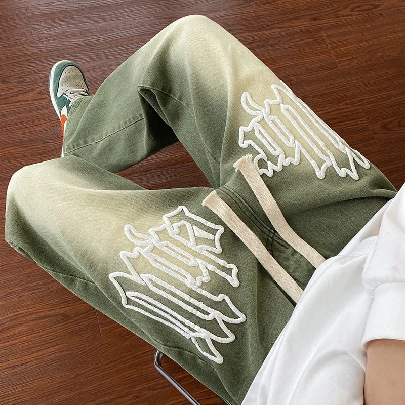 DEEPTOWN Y2K Straight Jeans Harajuku Denim Pants Streetwear Trousers Male Hip Hop Loose Oversize Casual Brown Green Plus 5XL