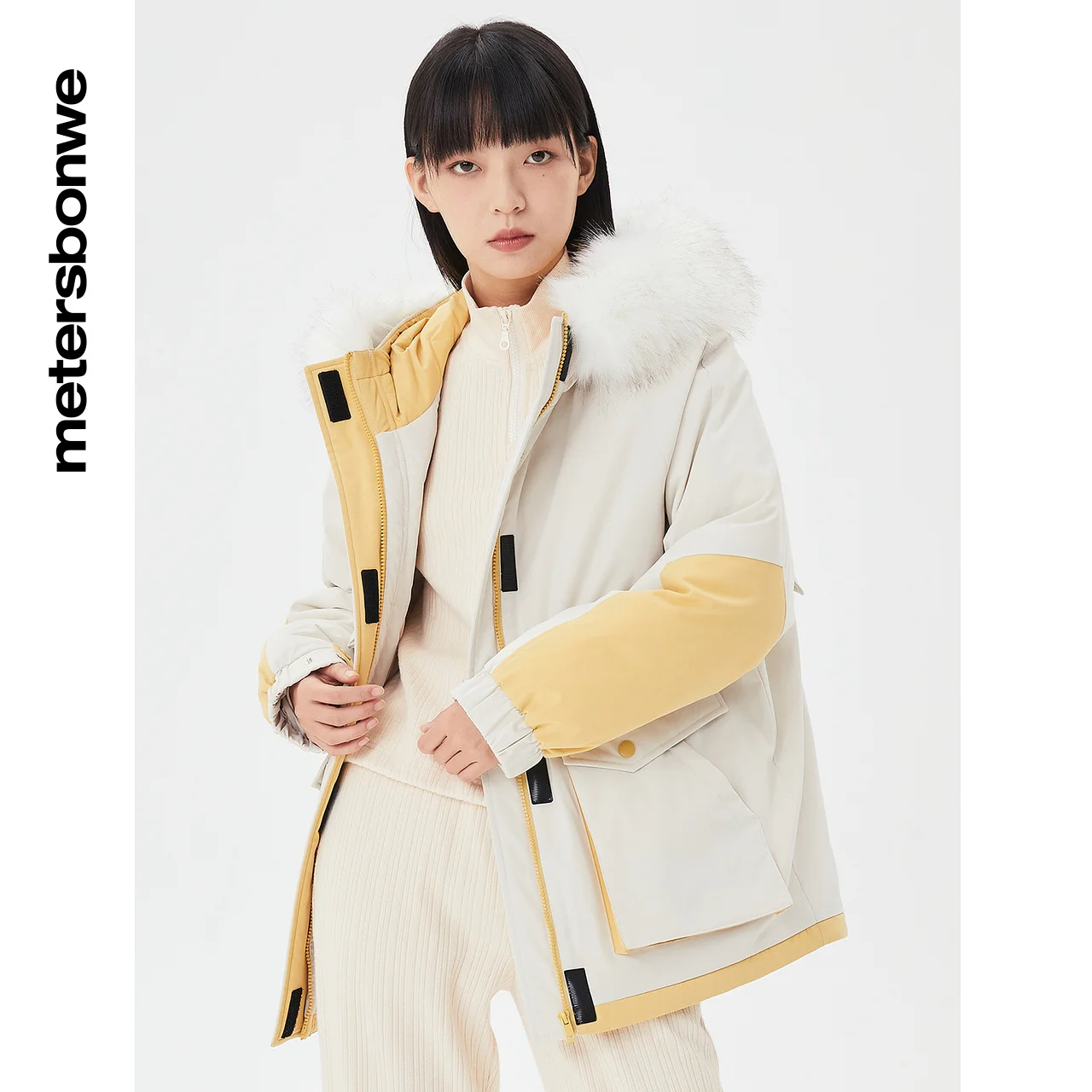 Metersbonwe Hooded Down Jacket Women Winter Pocket Cargo Jackets Female Loose Down Jacket Outerwear Warm Jackets Brand Clothing