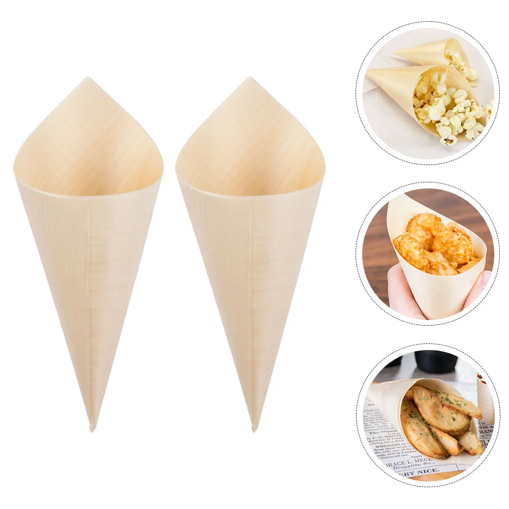 

Conescone Charcuterie Wooden Wood Disposable Holder Dessert French Ice Cream Cups Small Appetizer Party Wedding Serving Mini