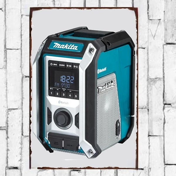 

Новинка, винтажный беспроводной Bluetooth-радиоприемник Makita AC для дома, сада, офиса, мужской пещера, клуба, металлический жестяной логотип, 8x12 дю...