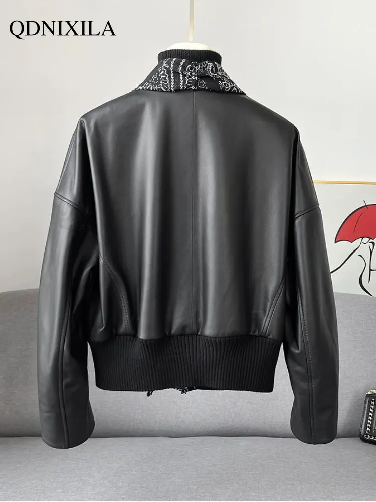 Women's Leather Jacket 2023 Women's Spring Jacket New Outerwear Short Casual Black Imitation Sheepskin Jackets Women's Coats