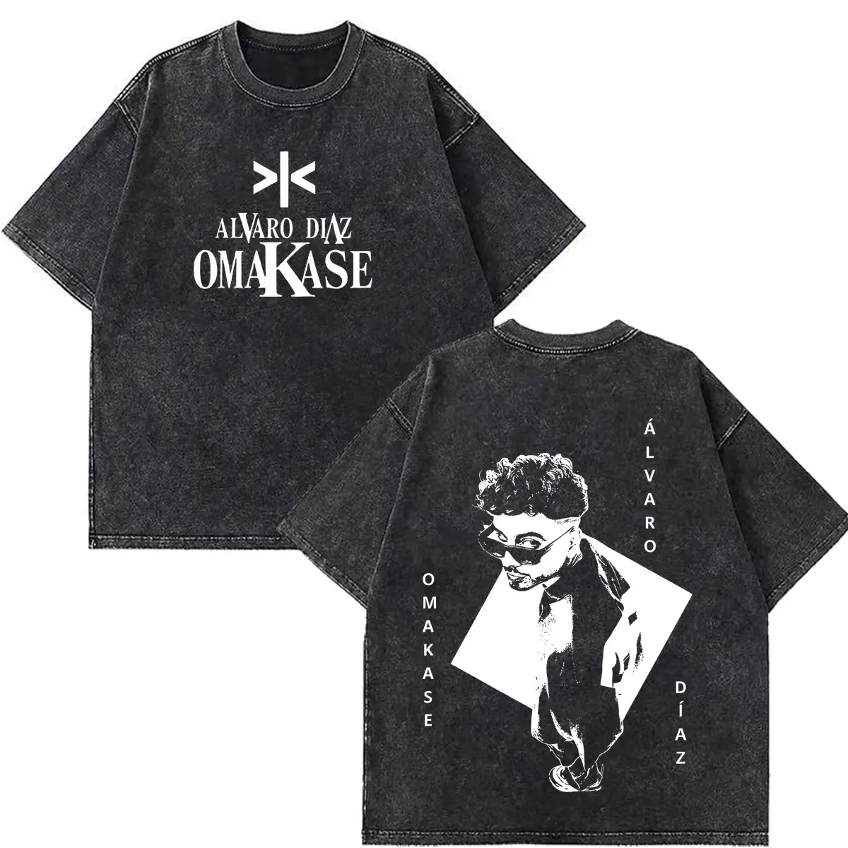 Фото Футболки Alvaro Diaz Omakase Album 2026 Tour Merch: мужские и женские, в стиле хип-хоп, повседневные, свободного кроя, из хлопка, винтажные, с эффектом потертости, уличная одежда №1