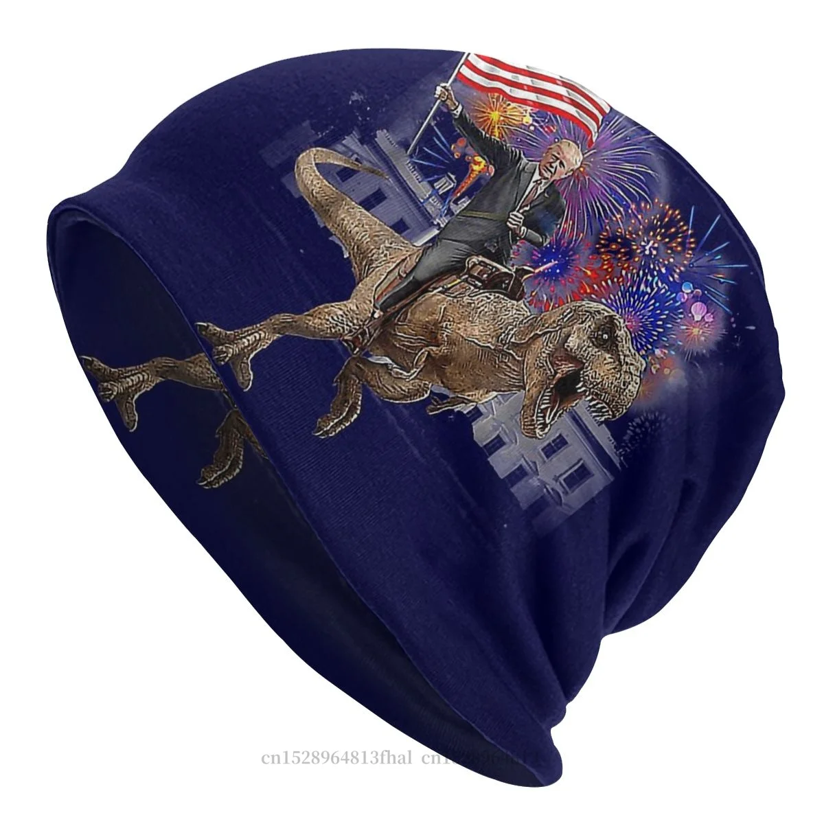 

Cartoon Dinosaur Fashion Hats Trump Riding A Dinosaur T-rex Bonnet Special Skullies Beanies Caps