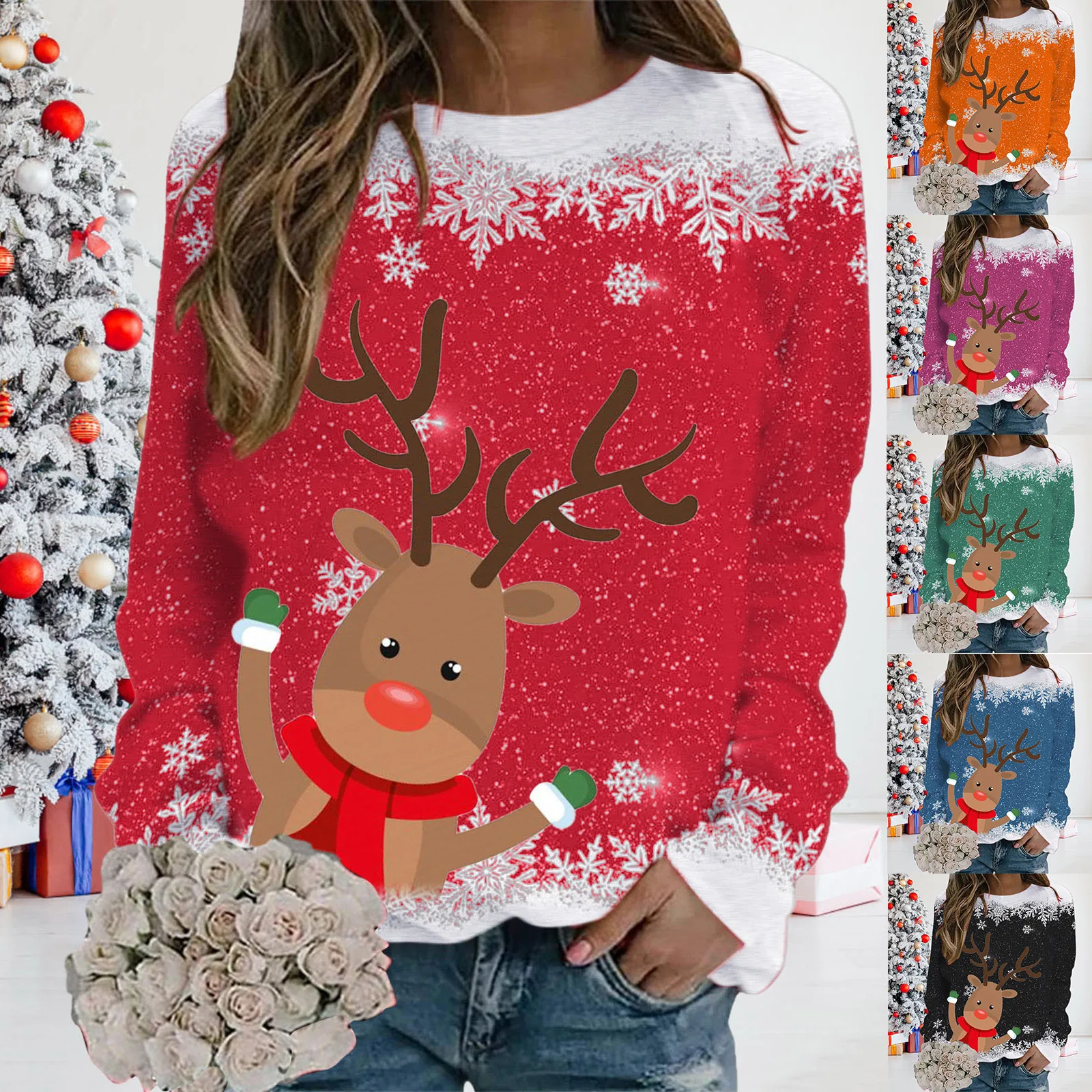 

Свитшот женский Рождественский с круглым вырезом, флисовый свитер с длинным рукавом и круглым вырезом, худи с графическим принтом