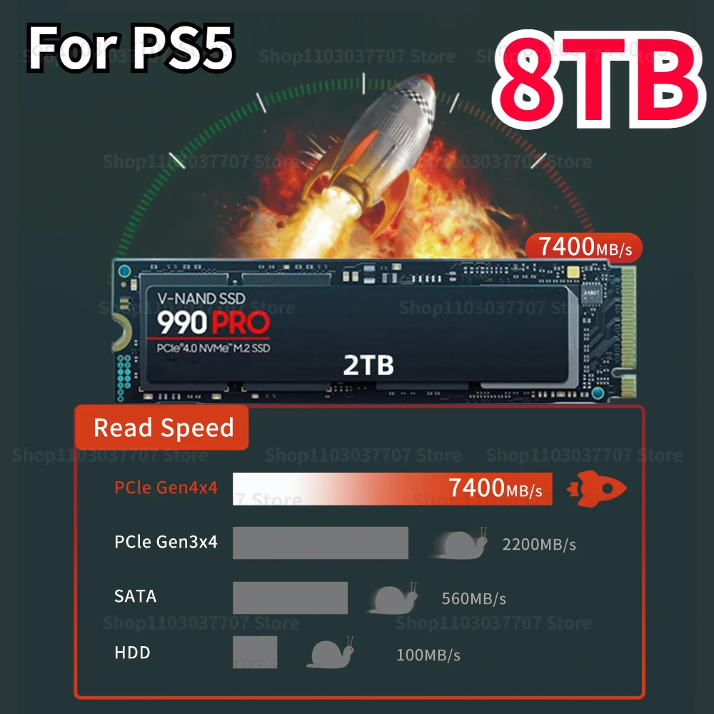 

New NVME 990Pro SSD 1TB 2TB 4TB NVMe PCIe Gen 4.0x4 M.2 2280 7400MB/S Internal SSD Drive For PlayStation5 Laptop Gaming PC