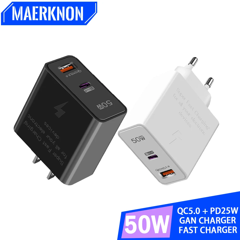 

GaN 50W USB Type C Charger Fast Charging Adapter Quick Charge 5.0 Wall Charger For iPhone 14 Samsung Xiaomi Huawei USB C Charger