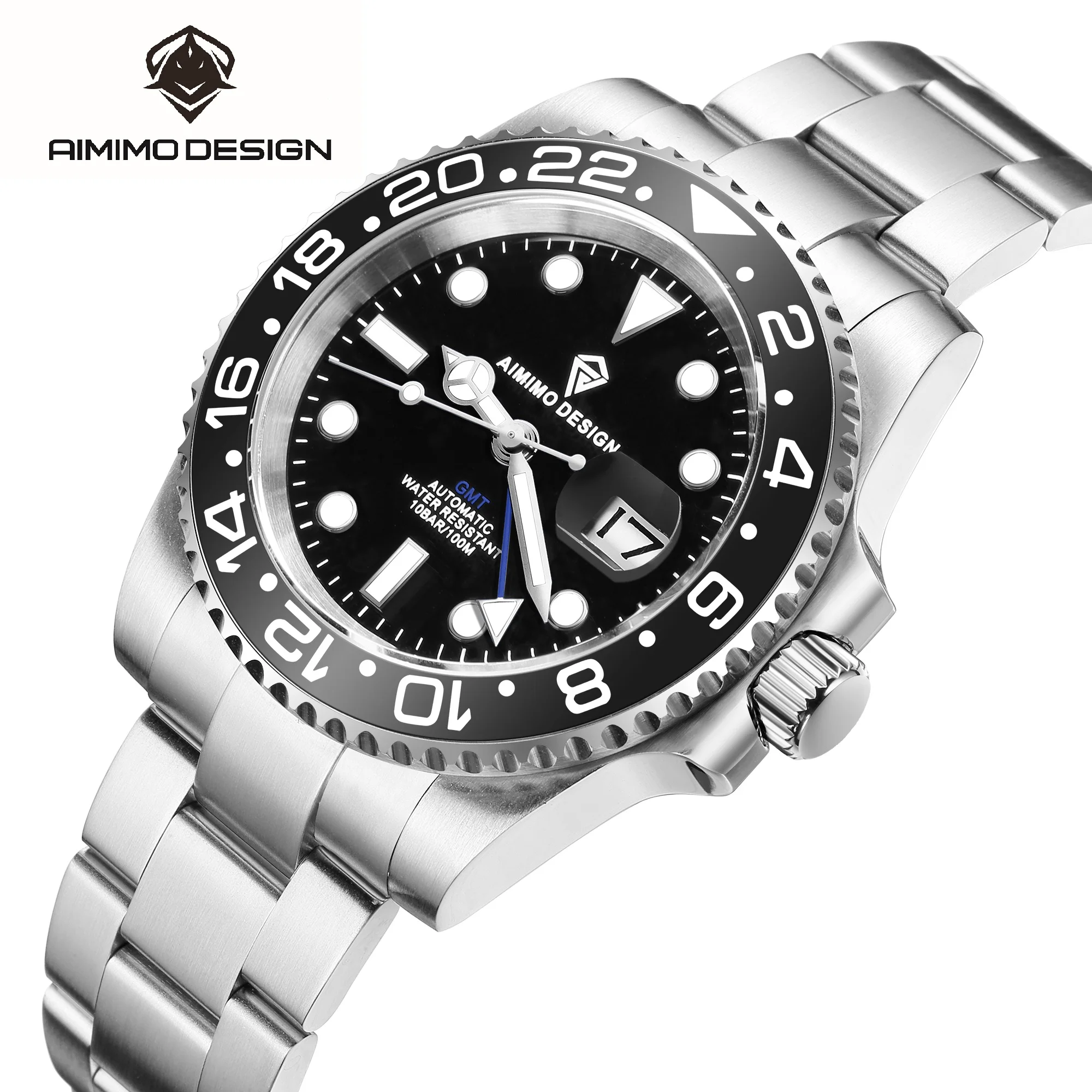 

AIMIMO DESIGN AD8169 GMT Watch Automatic Watches Men 40MM C3 Luminous Ceramic Bezel Men`s Watch Sapphire 10ATM DG5833 Movt Clock