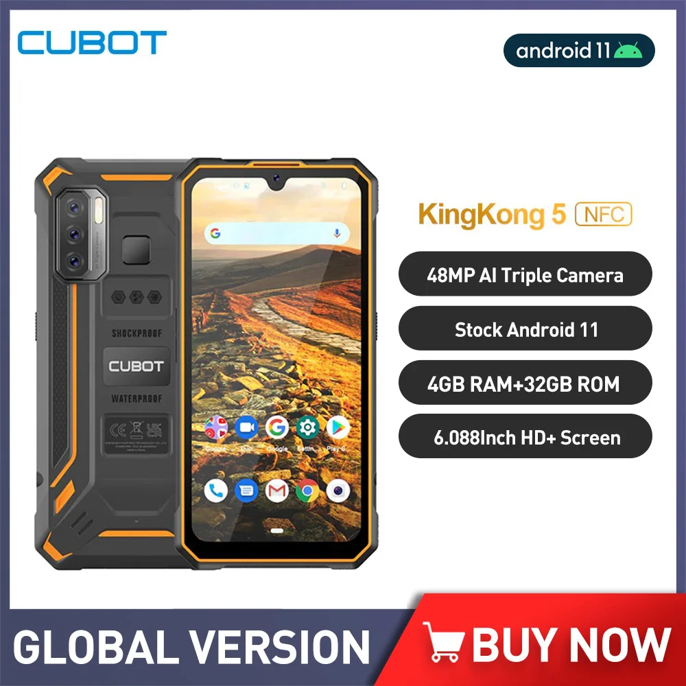 Cubot KingKong 5 Waterproof Cellphone Android 11 IP68 Rugged Phone 4GB+32GB 6.088 Inch Smartphone 5000mAh 48MP Triple Camera NFC