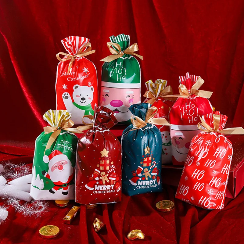 

10 шт. сумка для конфет и печенья, Рождественское украшение, Подарочная сумка, Женская Новогодняя Подарочная коробка для детского дня рожден...