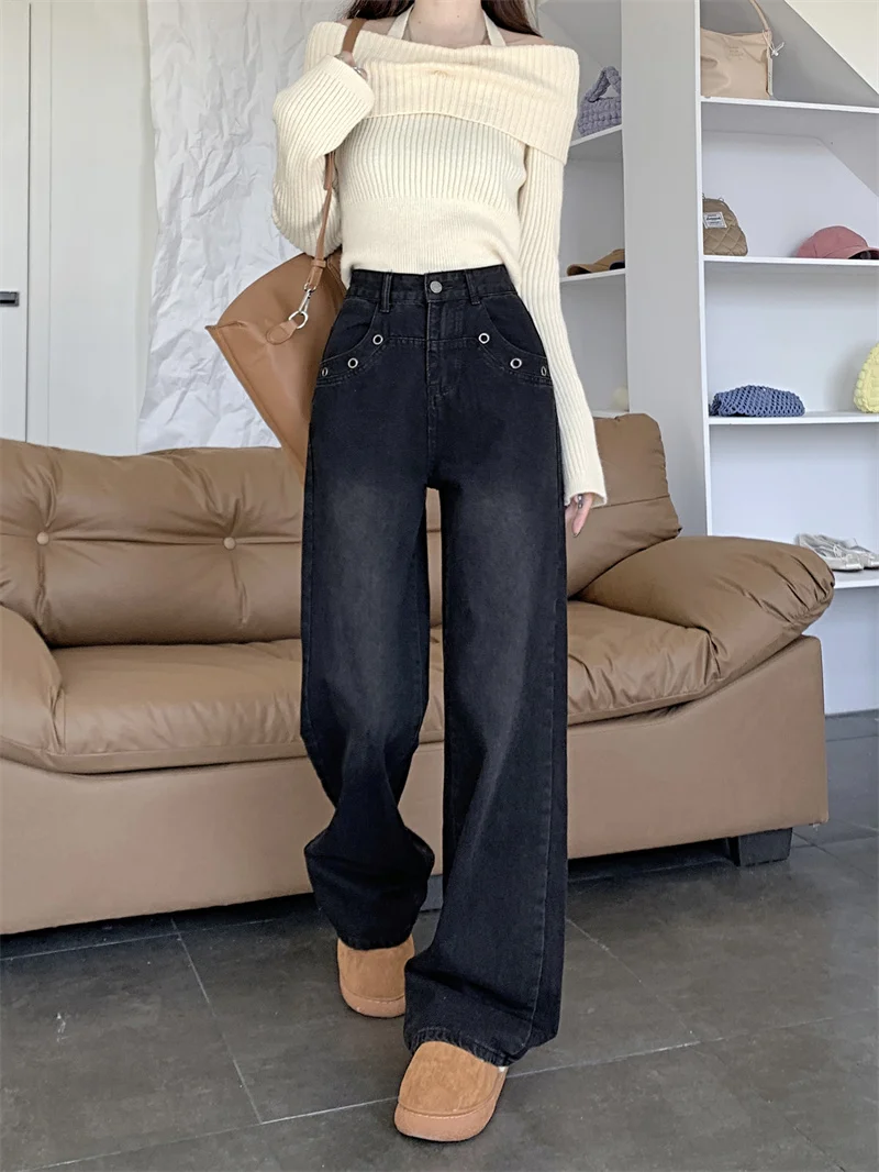 Уличная одежда WCFCX STUDIO широкие джинсы с высокой талией мешковатые синие