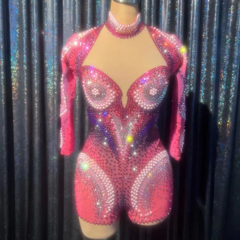 

Сексуальные цветные стразы, комбинезоны, эластичный вечерний комбинезон для празднования дня рождения, комбинезон для танцев и представлений, наряд, костюм