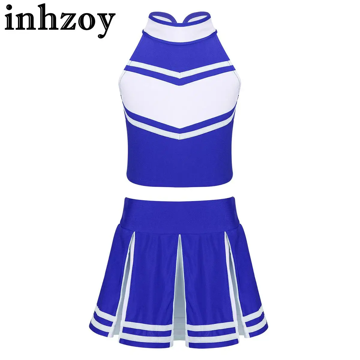 

Одежда для девушек, командная одежда для чирлидинга, униформа для выступлений, танцевальный костюм, топ на молнии без рукавов и плиссированная юбка, комплект одежды