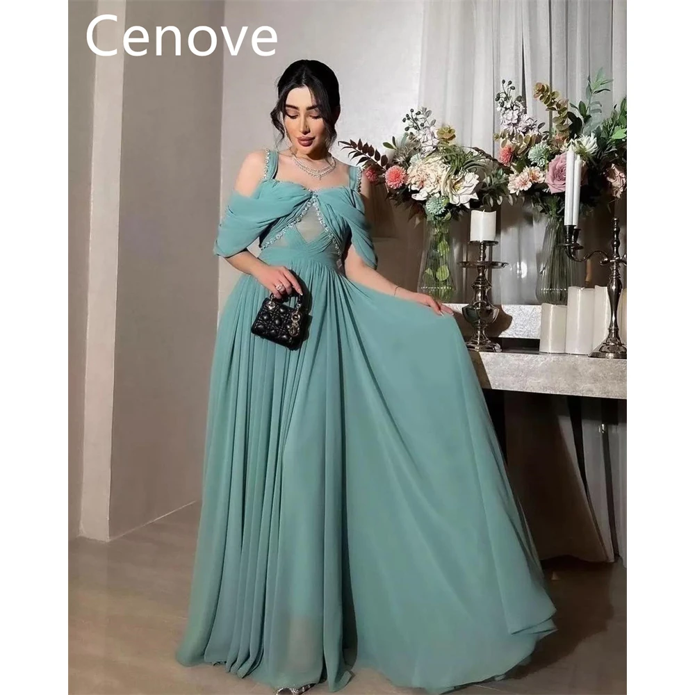 

Cenove Blue A-Line Regular Straps Prom Dress Floor-Length With Short Sleeves Evening Summer Party Dress For Women2023