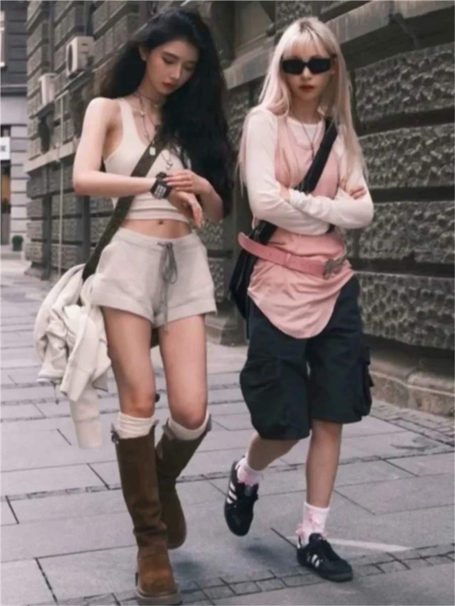 Шорты женские повседневные однотонные трикотажный свитер с завязкой на талии