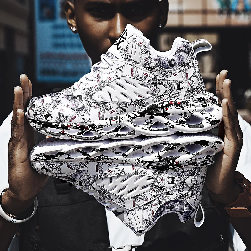 2023 Sports Men's Shoes Superstar Fashion Print High-top Men's Casual Shoes Men's Vulcanized Graffiti Board Running Shoes