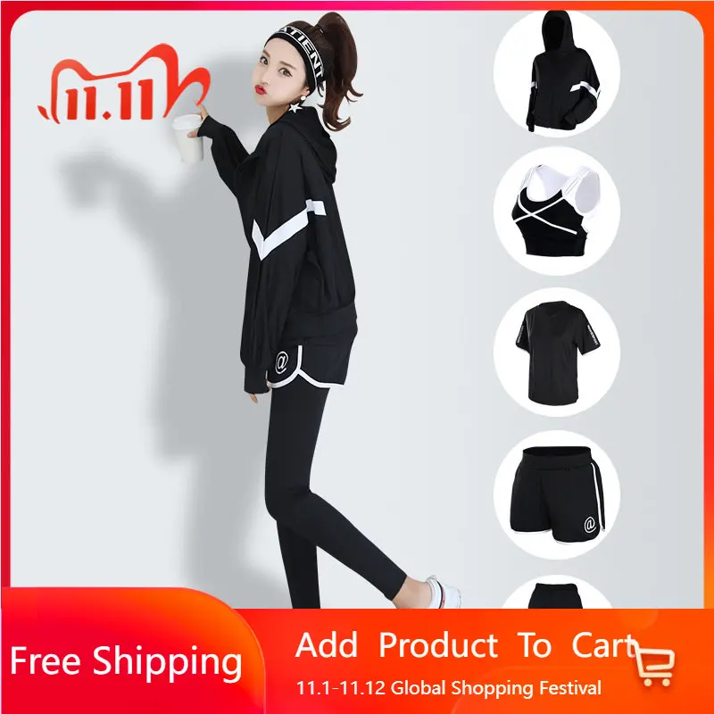 

2022 4/5 PCS Autumn and Winter New Yoga Dress Women's Slim and Fake Two Piece Pants Fast Dry Clothes Gym Running Sport Set Women