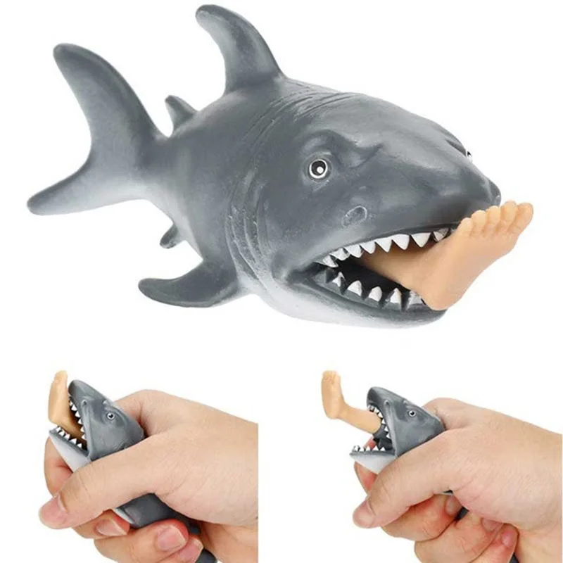 

1pc Anti Stress Squeeze Toy Creative Biting Leg Shark Toy Plastic Funny Spoof Trick Gift Simulation Animal Funny Gag Toys