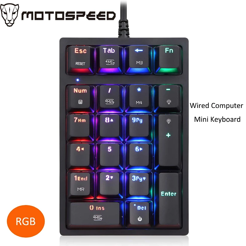 Проводная клавиатура Motospeed K24 для компьютера, мини-клавиатура Outemu, переключатель горячей замены, 21 клавиша PBT, клавиатура со съемной RGB подсветкой для ПК и ноутбука