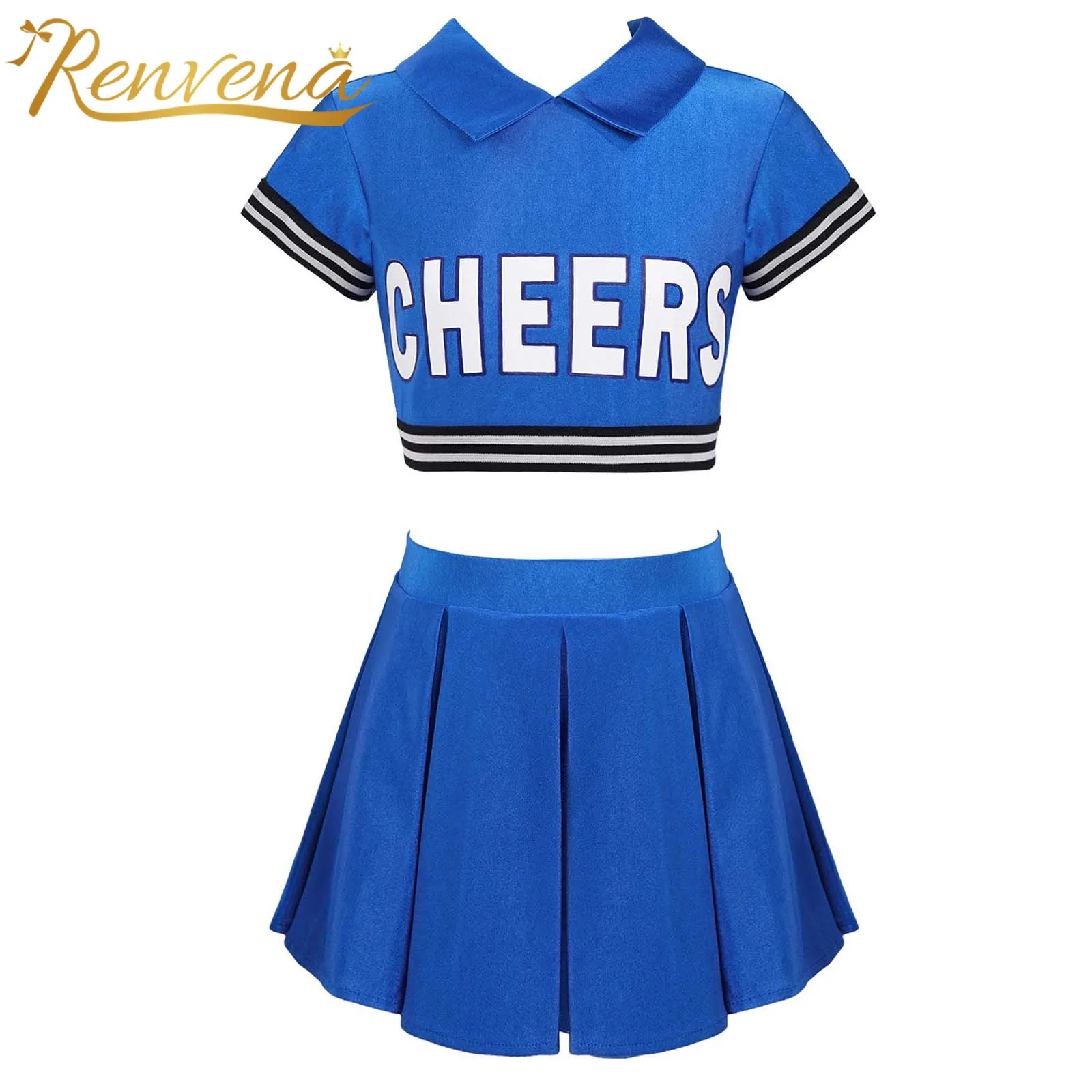 

Children Girls Cheerlead Uniforms Sports Clothes Set Short Sleeve Kids Cheerleading Dancewear Cheerleader Costume Dance Outfit