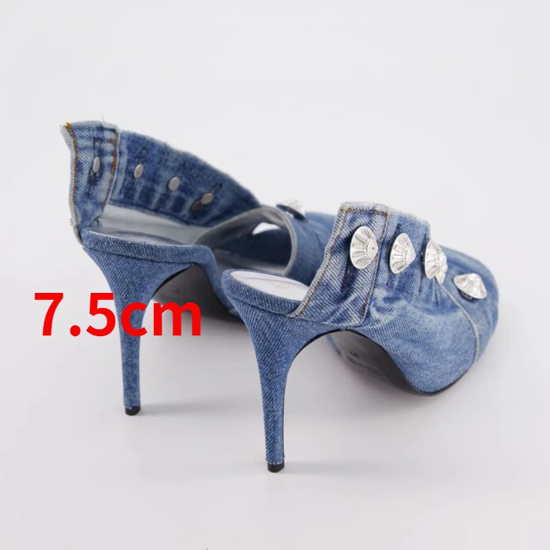 2023  Summer Brand New Pocket Design Fashion Denim High Heel Sandals Popular Charming Woman Shoes Comfort Slippers Big Size 43