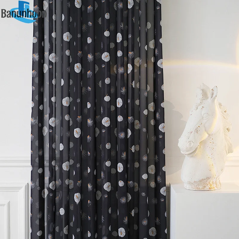 

Черные занавески с принтом тыквы, тюль для гостиной, спальни, оконные экраны, прозрачная ткань для балкона и кабинета, вуаль, ткань