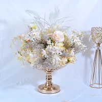 elegant gold flower vase wedding party events big flower pots fruits pot decoration home table sweets tray cake stand 2pcs lot