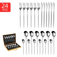 24pcs black stainless steel cutlery set western dinnerware set fork knife spoon tableware set flatware set silverware set
