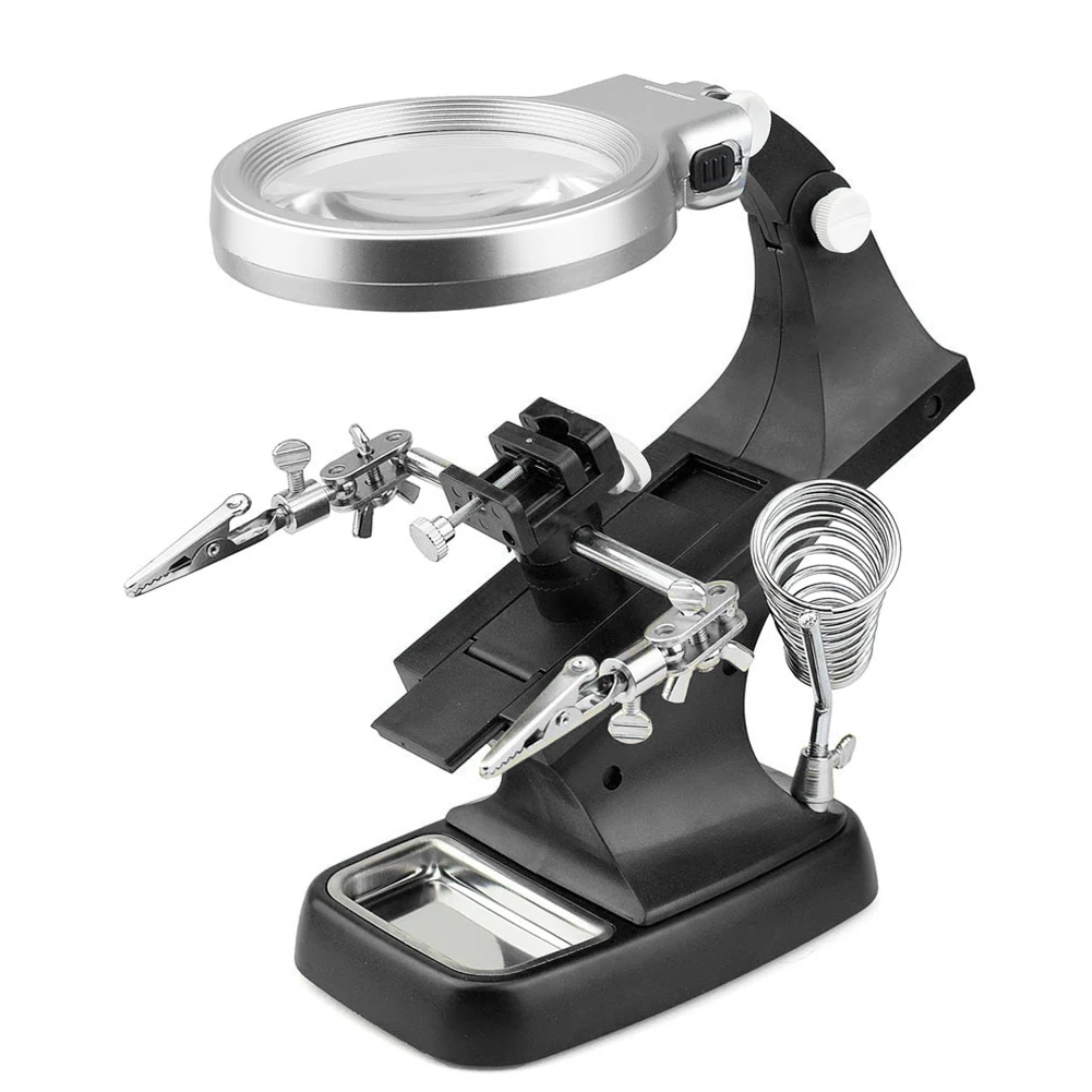 

Magnifying Glass Helping Magnifier Stand Clamp Led Illuminated Desktop Auxiliary Alligator Clip Hand Soldering