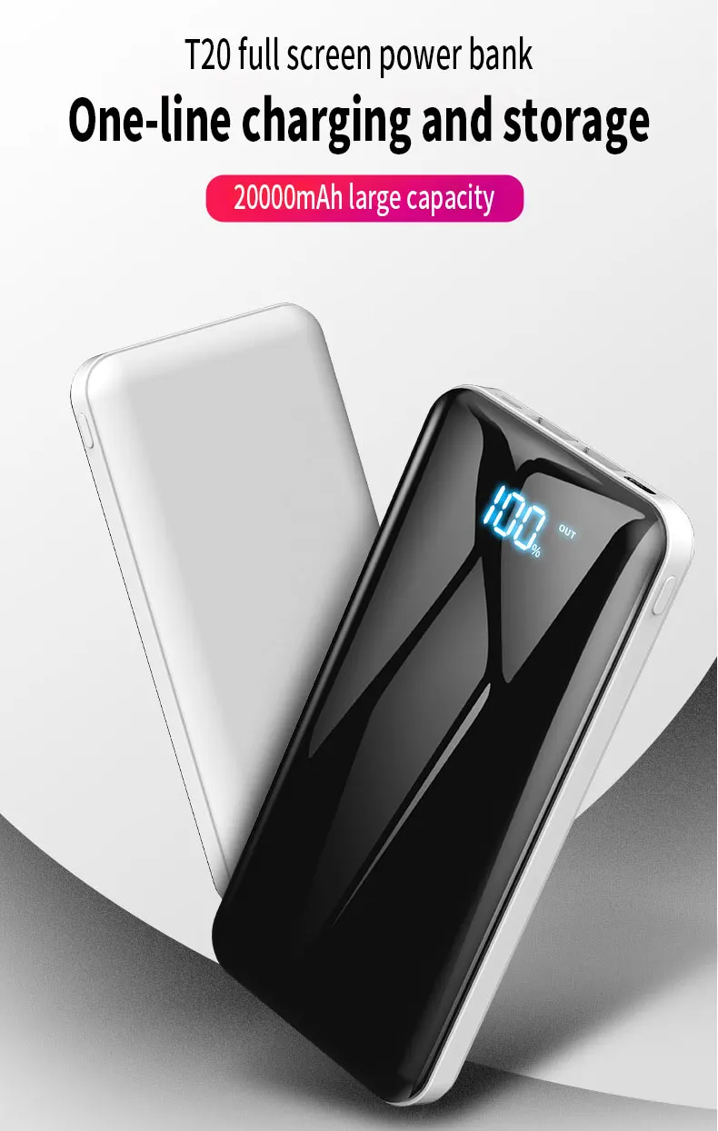 

30000mAh Power Bank Fast Charger Portable Double USB Mirror Digital Display External Battery for iPhone Xiaomi Portable Chargers