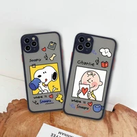 cartoon snoopy and charlie brown phone case for iphone 13 12 11 pro max mini xs 8 7 plus x se 2020 xr matte transparent cover