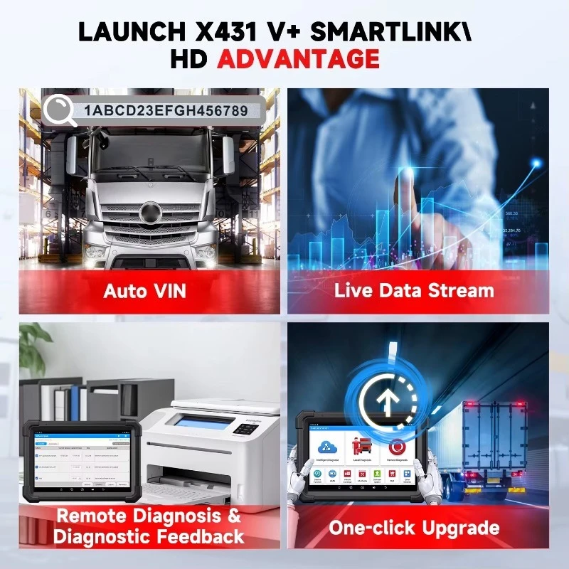 Фото Диагностический инструмент X431 V+ SmartLink HD для тяжелых грузовиков, двунаправленное кодирование ЭБУ, диагностика всех систем, сканер EOBD OBD2 для автомобилей №5