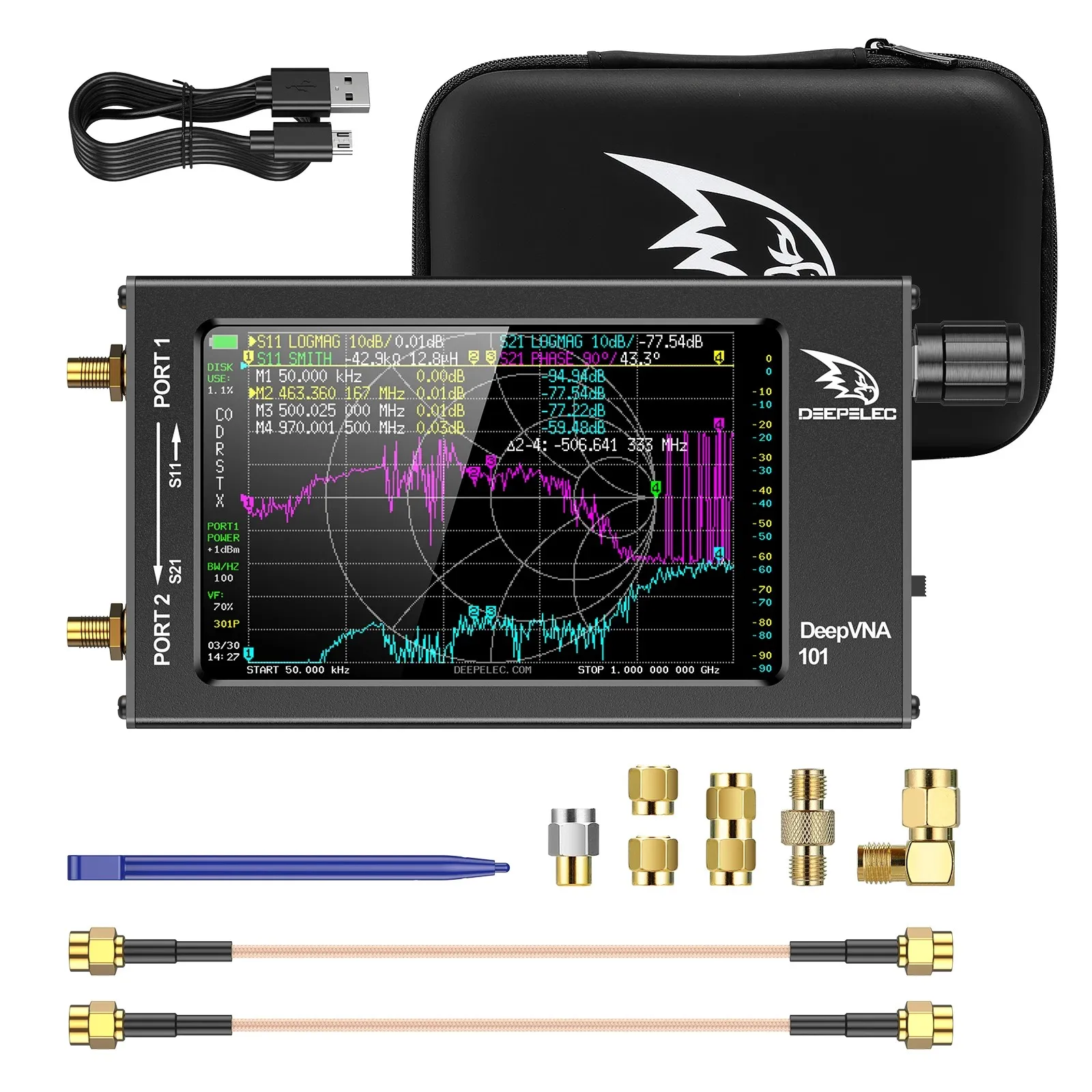 Антенный анализатор Deepvna 101 Hw V3.2 Swr Meter Vhf UHF 2022 4 3-дюймовый Ips ЖК-дисплей + металл или