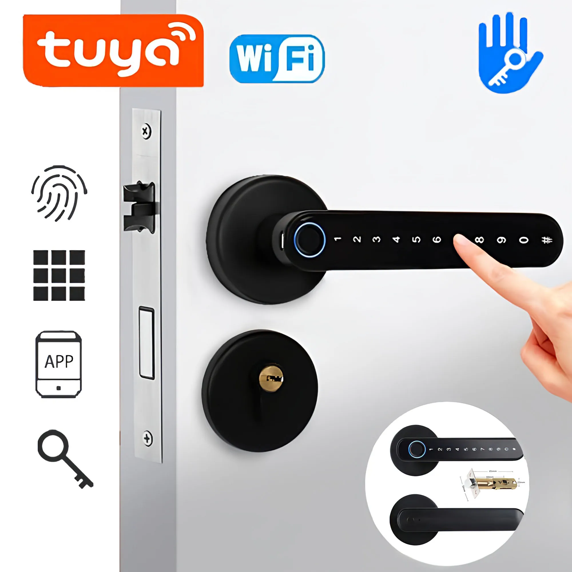 

Biometric Smart Lock Fingerprint Password Electric Digital Lock Tuya TTlock Zinc Alloy Keyless Security Door Handle for Home