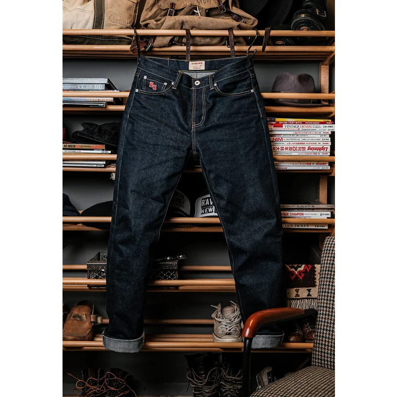 Simons  55501 Men Vintage Selvedge Denim Jeans High Waist Heavy 15ozRaw Denim pants Amekaji