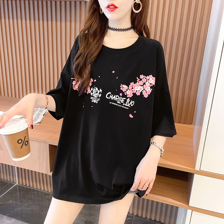 

Хлопковая Свободная Женская футболка, новинка, модная футболка с круглым вырезом и мультяшным рисунком, летняя одежда, повседневные футбол...