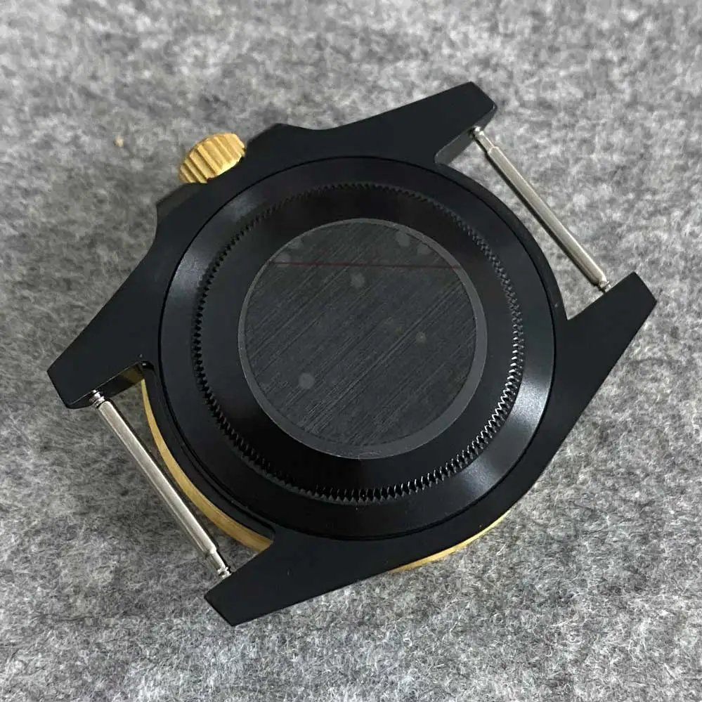 40mm Watch Case PVD Black Gold Case Bubble Mirror Sapphire Glass Is Suitable for NH35 NH36 Movement