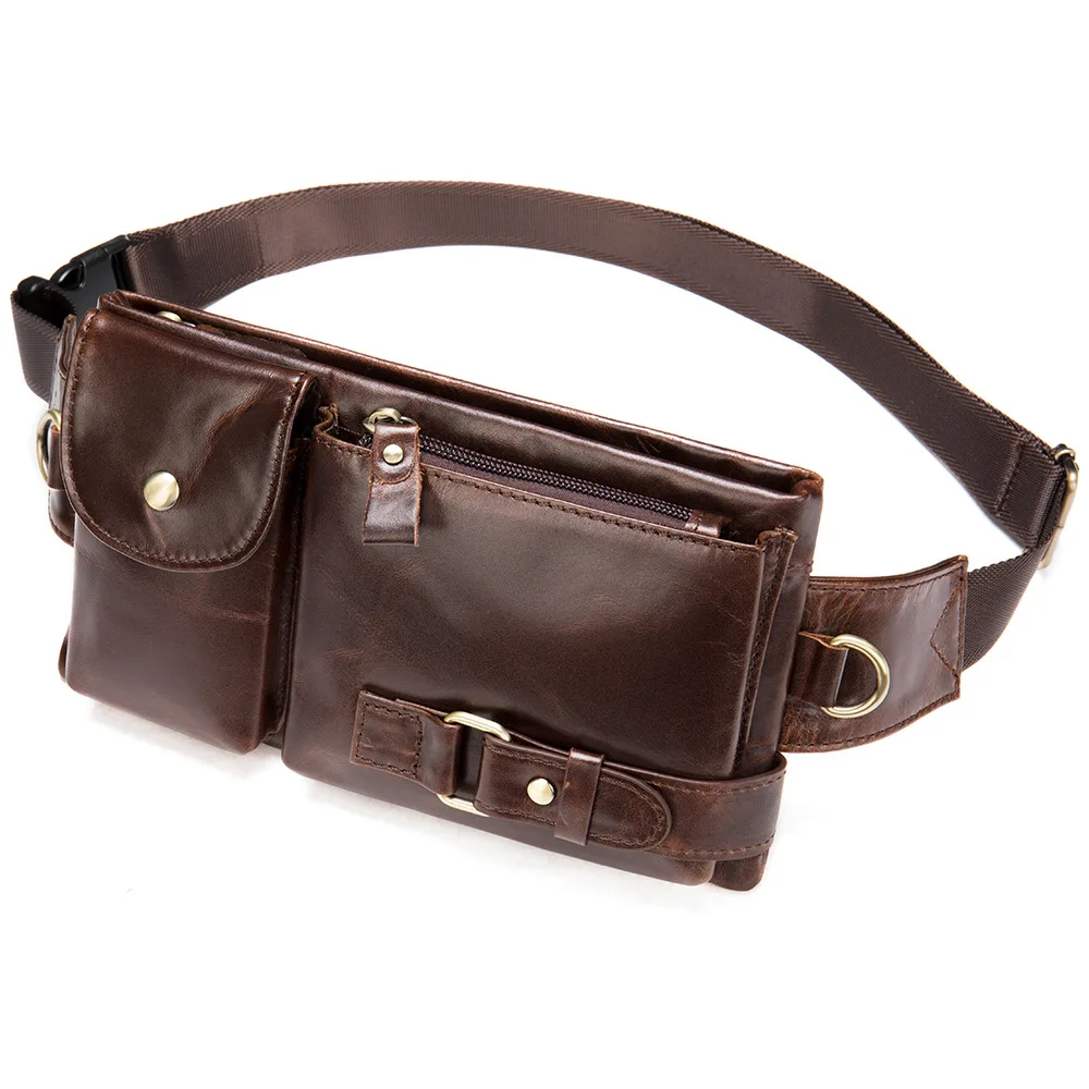 NolvoWorld Brand Casual Functional Money Phone Belt Bag Men Chest Pouch Waist Bags Unisex Pack Sling Bag Genuine Leather Hip Bag