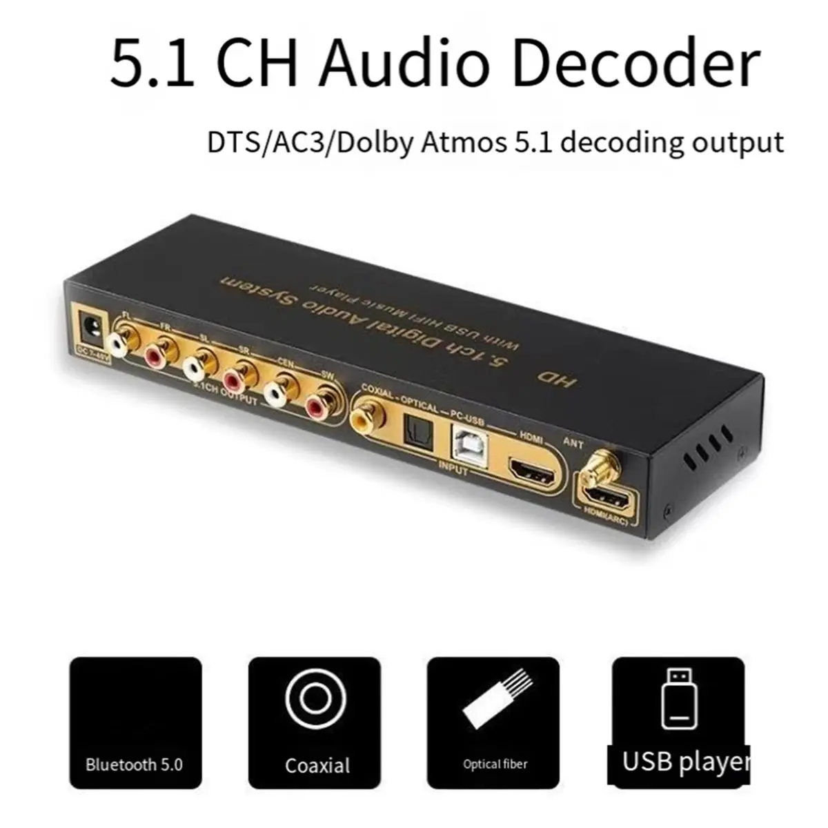 Фото DTS AC3 5.1-канальный аудиодекодер преобразования Bluetooth-совместимый разветвитель USB компьютерная звуковая карта №1