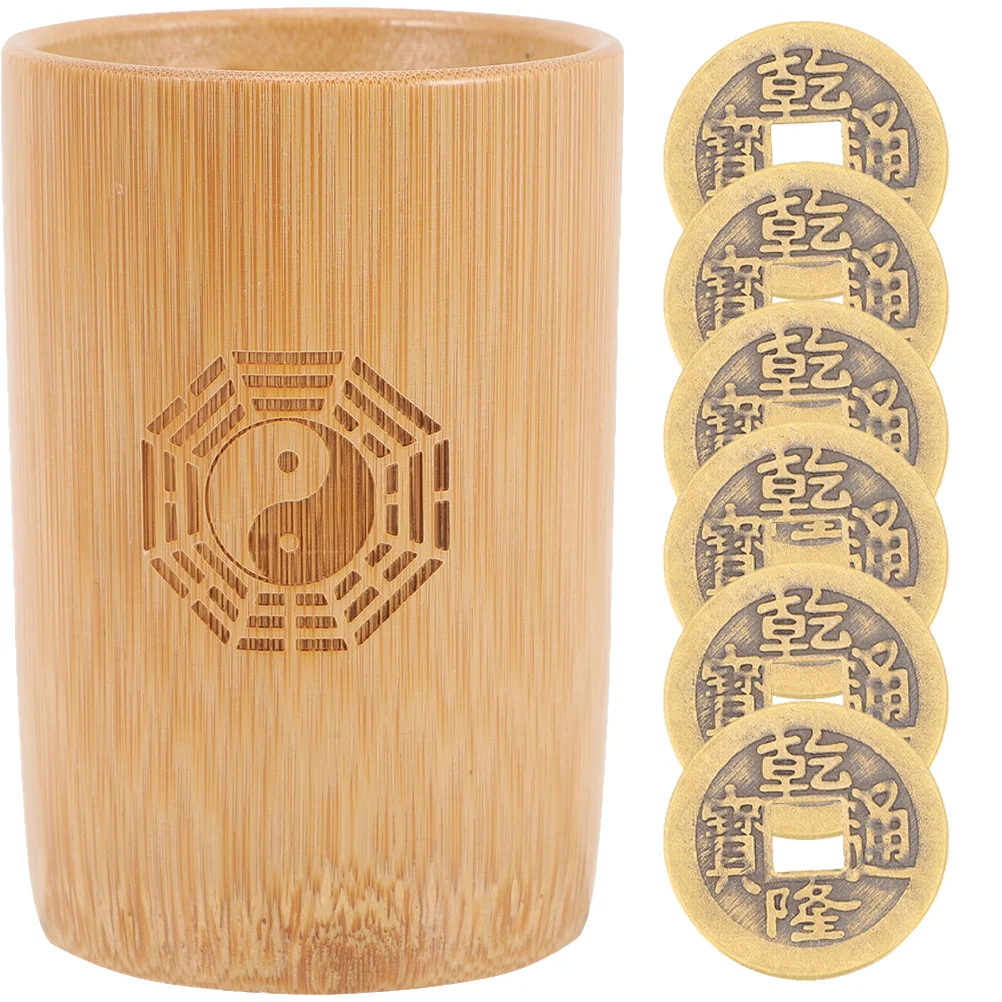 

I Ching Divination Bamboo Tube Fortune Telling Copper Coin Prop Vintage Accessories Chinese Style Bucket Ornaments