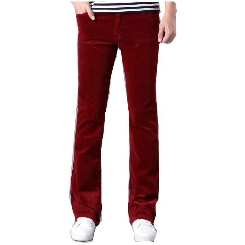 

New Corduroy pants Mens Business Casual Slim Bootcut Flared for Men Boot Cut Flare White Red Black Long Trousers