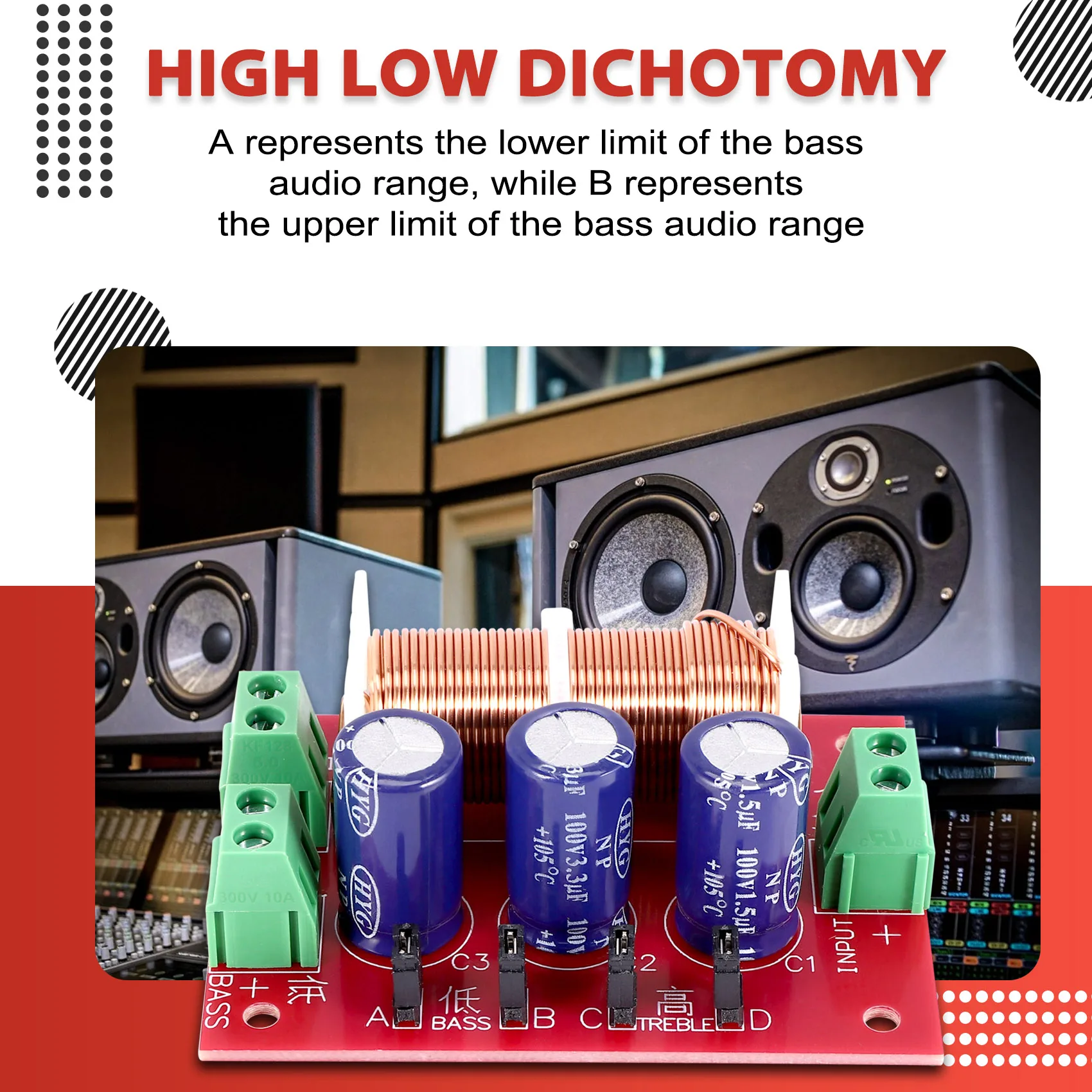 YLY-2088 Делитель звуковой частоты 400 Вт Регулируемые 2-полосные кроссоверные