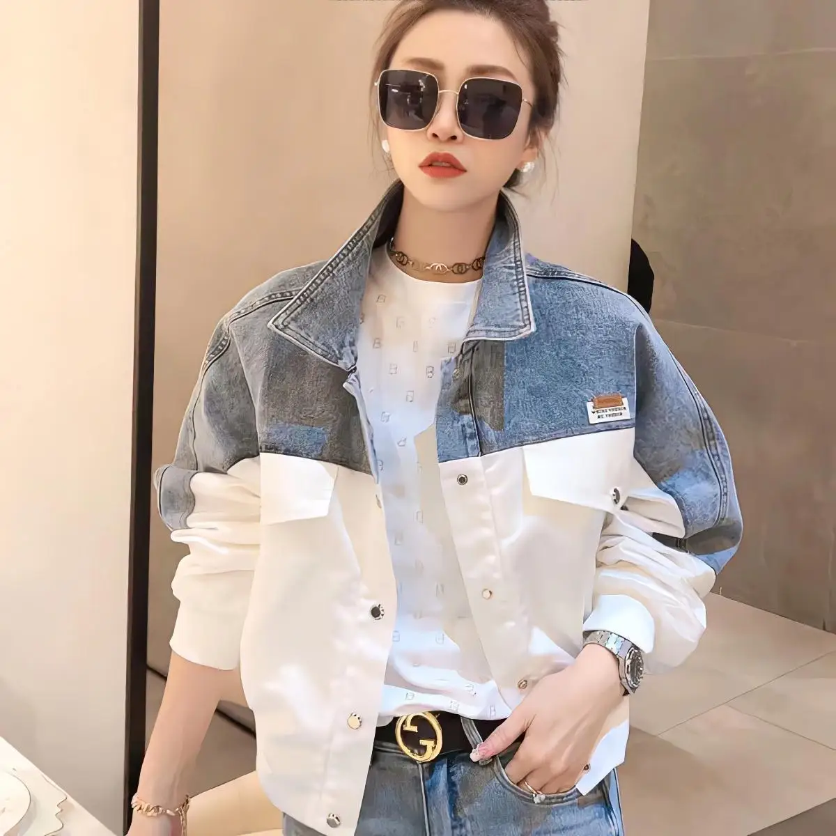 

Denim Coat Women Loose Jacket 2023 Spring Autumn Slim Jacket Versatile Clothes Color Matching Embroidery