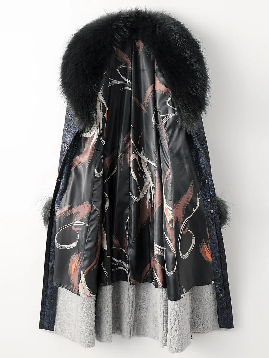 Rabbit Fur Coat 2022 Winter New Lacing Slim Raccoon Fur Coat Female Long