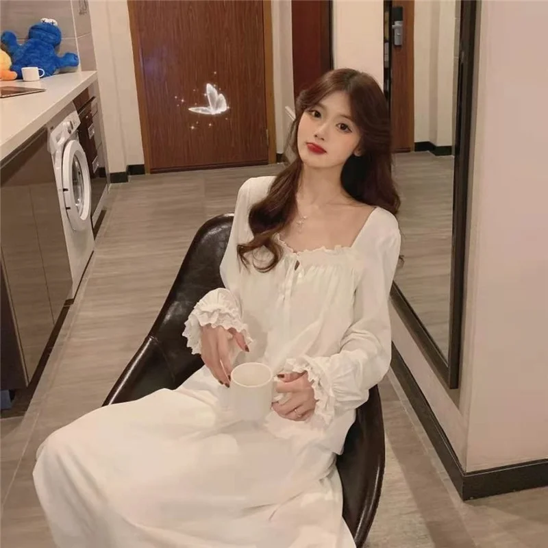 Designer Long-sleeved Lace Nightdress Women's 2022 New Summer Korean Version Cute Pure Desire Style Home Clothes Princess Dress