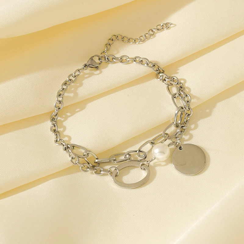 EILIECK браслет из нержавеющей стали 316L с круглым жемчугом для женщин модная